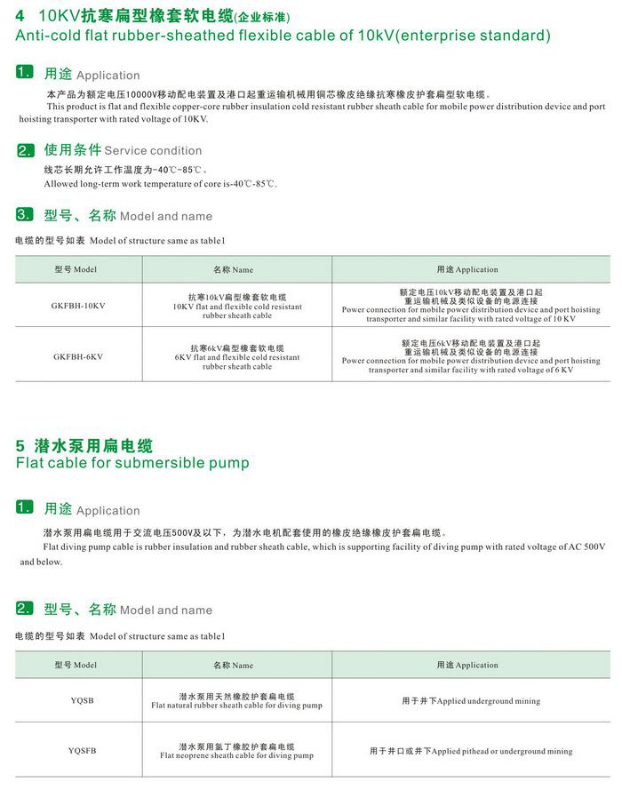 GKFB-6/10KV CEFBG YQSB低壓、控制、潛水泵及10kv抗寒、港口用扁型橡套軟電纜